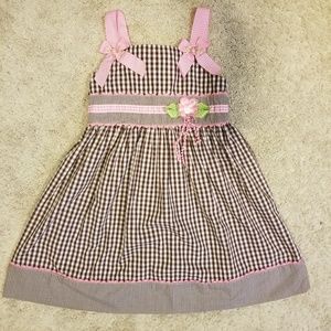 Sale! Pink ribbon brown &white checkered dress